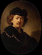 REMBRANDT Harmenszoon van Rijn Self-portrait Wearing a Toque and a Gold Chain Sweden oil painting artist